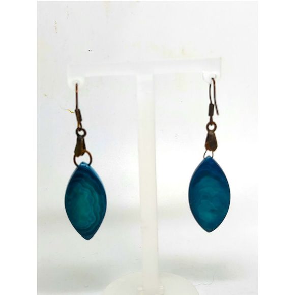 Copper and Marquise Shape Blue Drusy Drop Dangle Earrings - Picture 4 of 7